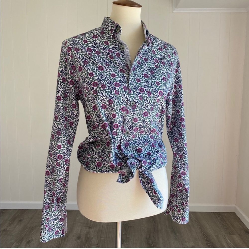 💐Ted Baker Button Down Blouse Purple Floral Ted Size 4/US 10